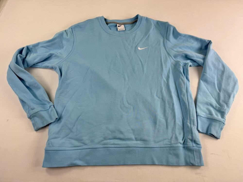 Nike Fleece Crewneck Sweatshirt Mens XL Light Blue Embroidered Swoosh Pullover